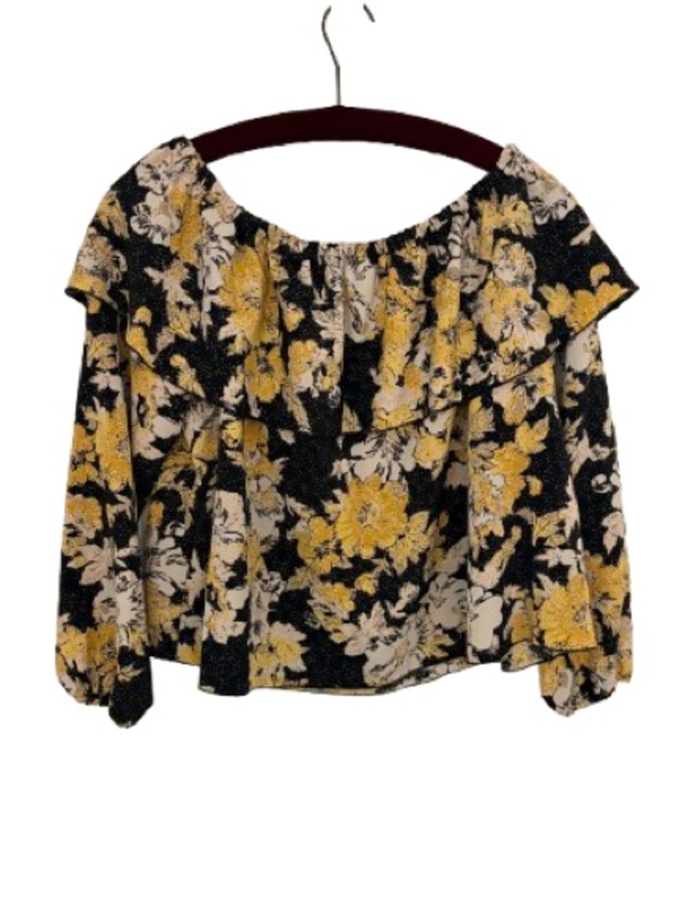 Aritzia Wilfred Morel Off Shoulder Blouse M Black Mustard Floral